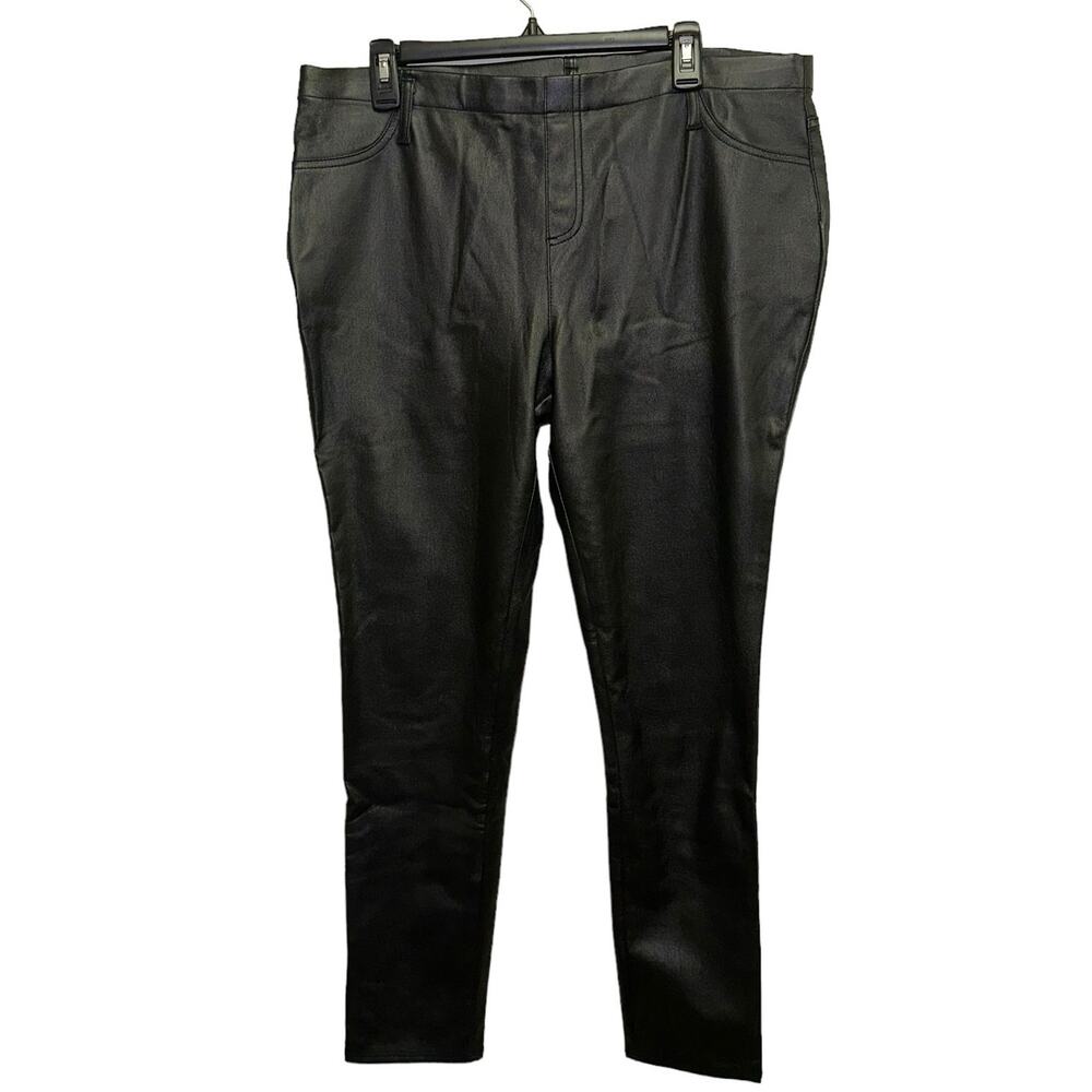 Faux Leather Black Pull On Pants XL 16 18 High Rise Leggings